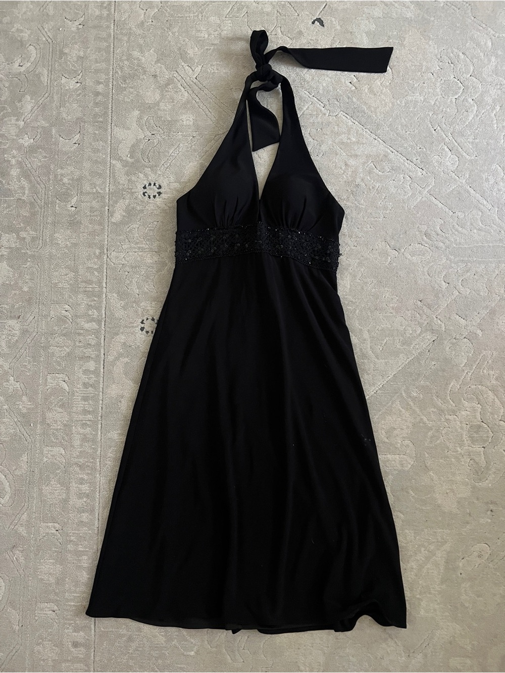 Black Halter Midi Dress with Beaded Empire Band